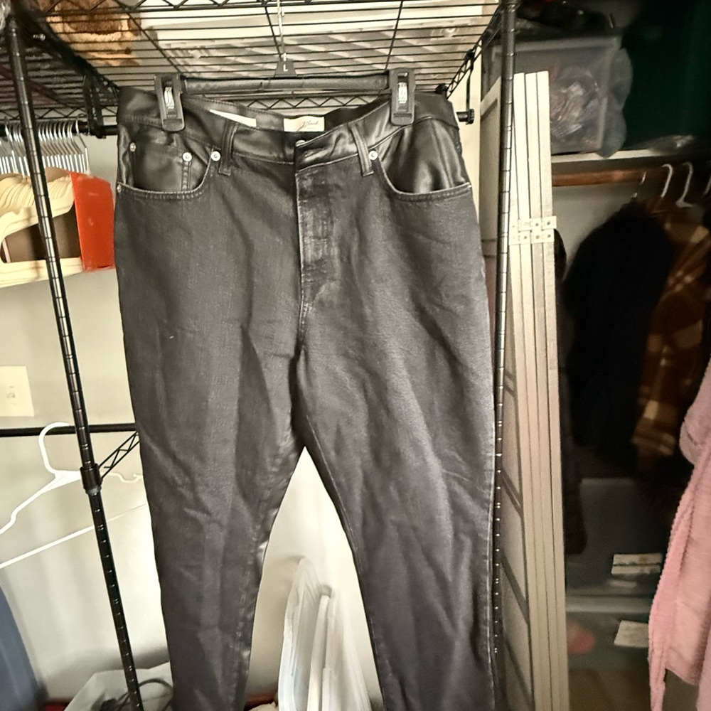 Black Pants front denim back PU leather